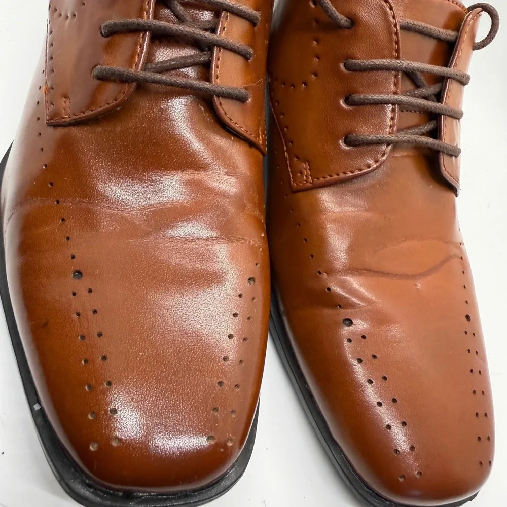 Stacy Adams Boys Cognac Brown Lace Up Square Toe Dress Shoes Size 4M 43373-221